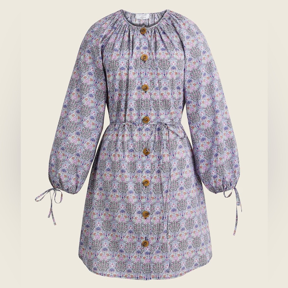 ✨EUC✨JCREW Tie-Sleeve Button-Front Organic Cotton Dress in Liberty Club Nouveau
